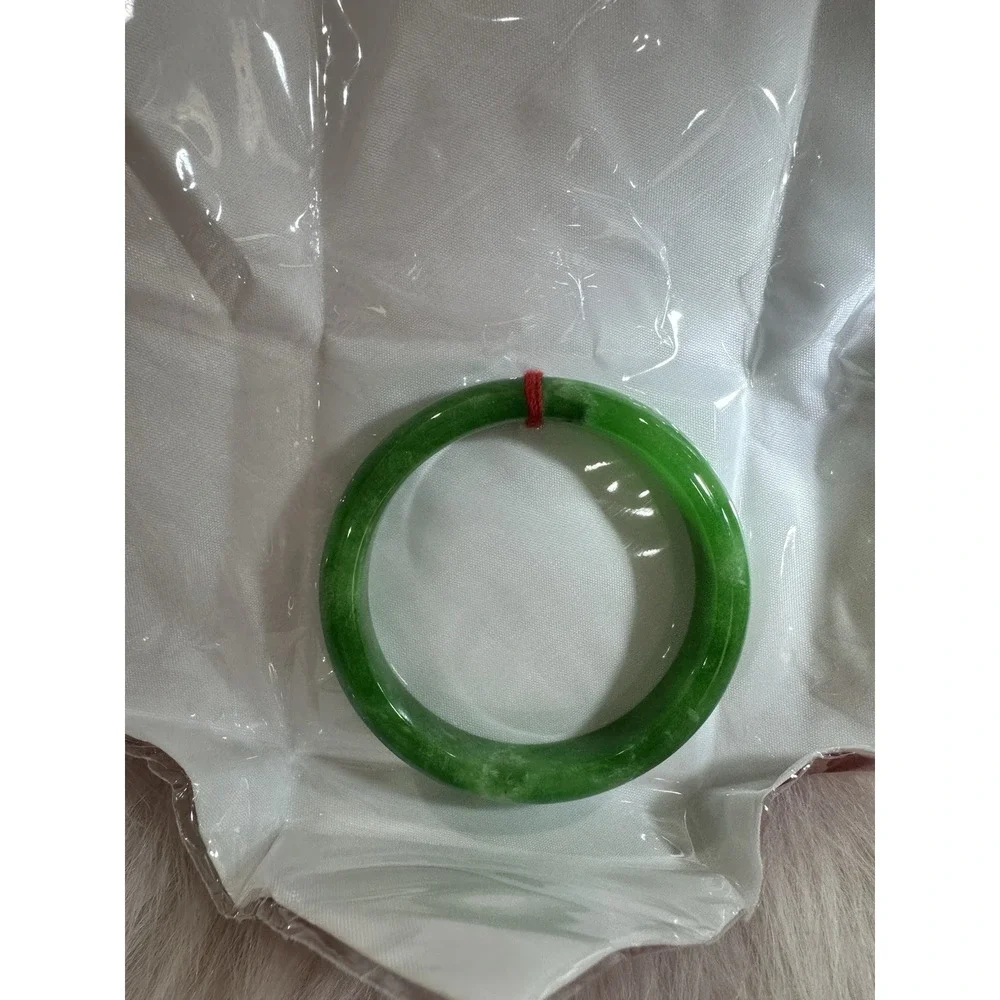 Natural Green Jade Bangle Bracelet 57 mm Inner Diameter | Wide Band Stone L08